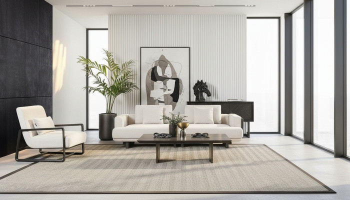 Canapé en bois élégant marron, 3 places et fauteuil