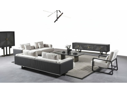 Mobilier de salon moderne en brun avec canapés et fauteuils