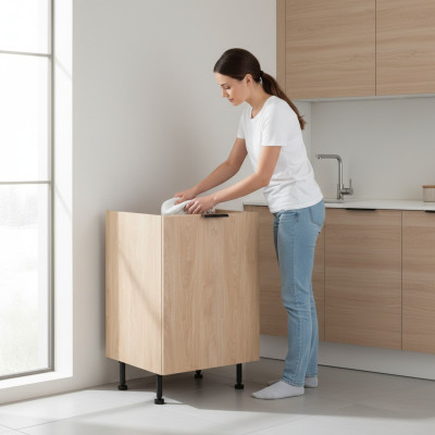 Corbeille de cuisine beige avec système de tri