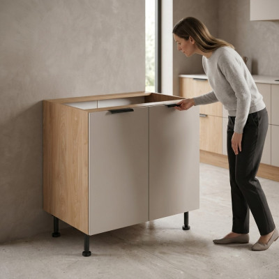Table de cuisine mobile avec deux portes sous le plan de travail