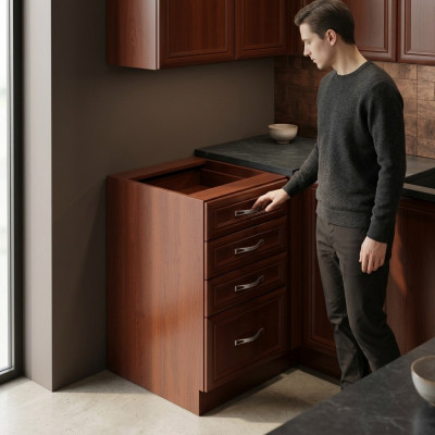 Mobilier avec tiroirs sous le plan de travail, meuble de cuisine