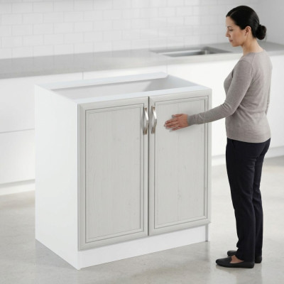 Table de cuisine mobile avec surface blanche