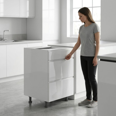Meuble mobile avec tiroirs sous la surface de la table, 3 tiroirs brillants