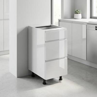 Meuble mobile avec tiroirs sous la surface de la table, 3 tiroirs brillants