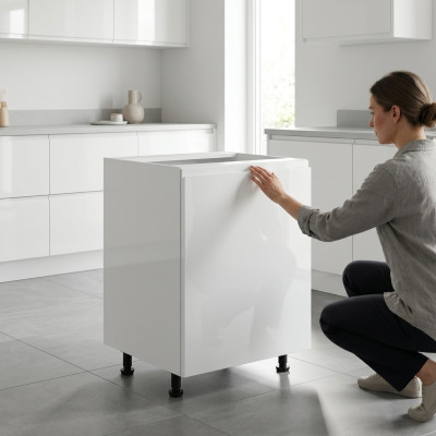 Table de cuisine mobile avec surface brillante