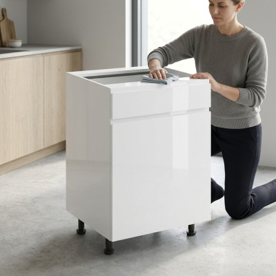 Cuisine mobile avec tiroir et étagères brillantes