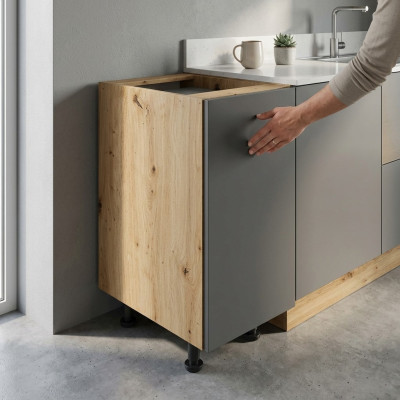 Cuisine mobile avec plan de travail, armoire de cuisine grise