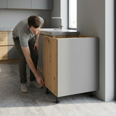 Armoire mobile grise sous lavabo
