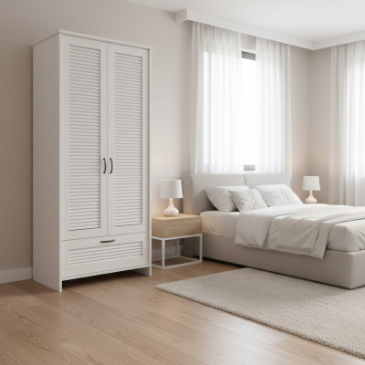 Armoire en tissu blanche avec tiroir et porte-vêtements