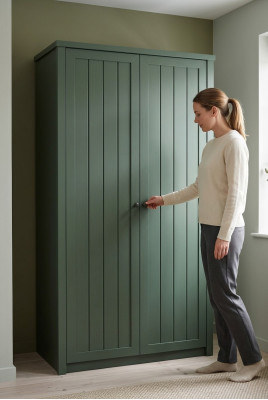 Armoire de chambre avec porte-manteau, polyvalente, verte