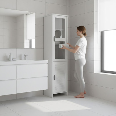 Vitrine moderne blanche en MDF et verre