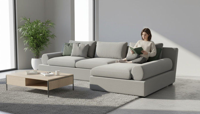 Canapé d'angle esthétique avec forme et douceur dans le tissu