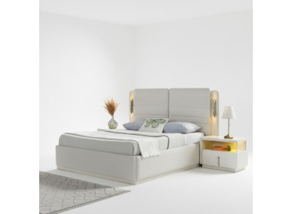 Lit élégant rembourré avec 3 tables de nuit, ensemble de 3 pièces