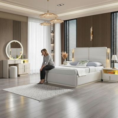 Lit verhoilt avec 2 tables de nuit modernes et élégantes, ensemble de 5 pièces