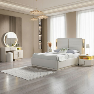 Lit verhoilt avec 2 tables de nuit modernes et élégantes, ensemble de 5 pièces