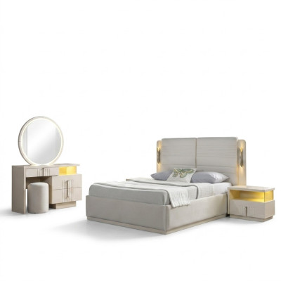 Lit verhoilt avec 2 tables de nuit modernes et élégantes, ensemble de 5 pièces
