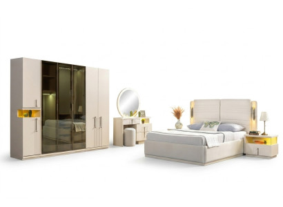 Ensemble de meubles de chambre moderne lit armoire tables de nuit