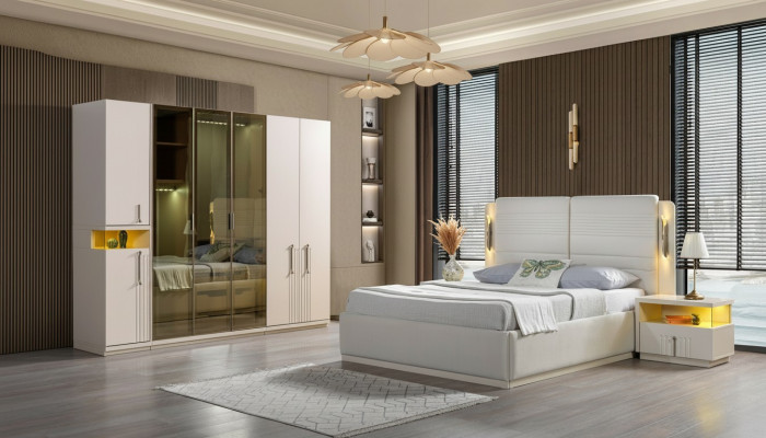 Ensemble de meubles de chambre Koko lit, armoire, tables de nuit 4 pièces