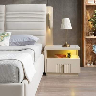 Table de nuit moderne avec éclairage pour chambre à coucher