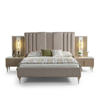 Ensemble de meubles élégant 3 pièces avec lit et tables de nuit