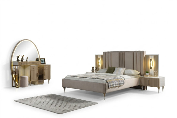 Lit moderne avec trois tables de nuit