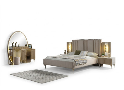 Lit moderne avec trois tables de nuit