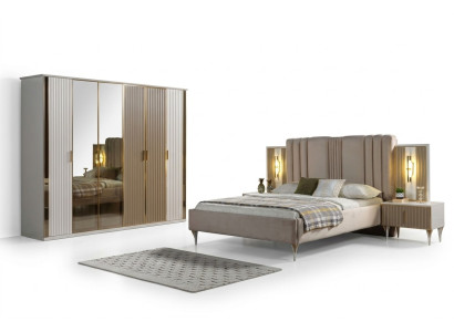 Ensemble de meubles de chambre à coucher avec lit, 2 tables de nuit et armoire moderne, 4 pièces