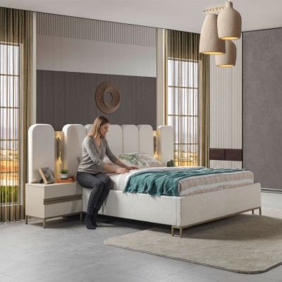 Lit Verhoiltu pour la chambre à coucher, ensemble de 3 pièces avec 2 tables de nuit