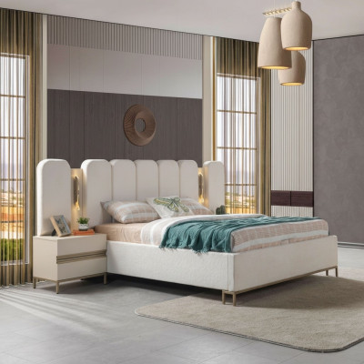 Lit Verhoiltu pour la chambre à coucher, ensemble de 3 pièces avec 2 tables de nuit