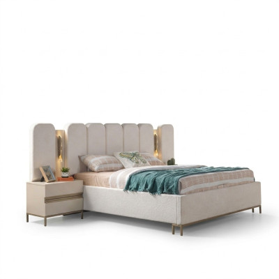 Lit Verhoiltu pour la chambre à coucher, ensemble de 3 pièces avec 2 tables de nuit