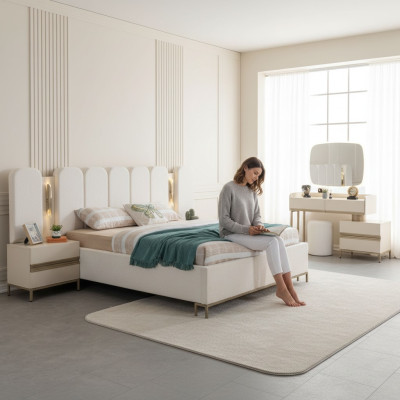 Ensemble de meubles de chambre à coucher parfait, comprenant une commode, un miroir, un lit et des tables de nuit