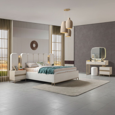 Ensemble de meubles de chambre à coucher parfait, comprenant une commode, un miroir, un lit et des tables de nuit