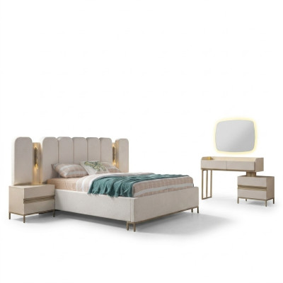 Ensemble de meubles de chambre à coucher parfait, comprenant une commode, un miroir, un lit et des tables de nuit