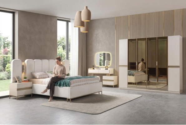 Ensemble de meubles de chambre à coucher Koko 6 pièces avec lit moderne, armoire et tables de nuit
