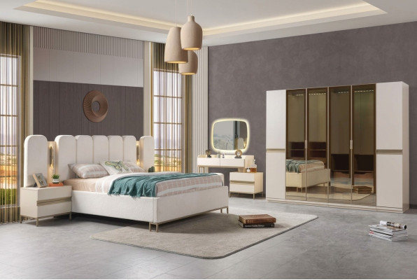 Ensemble de meubles de chambre à coucher Koko 6 pièces avec lit moderne, armoire et tables de nuit