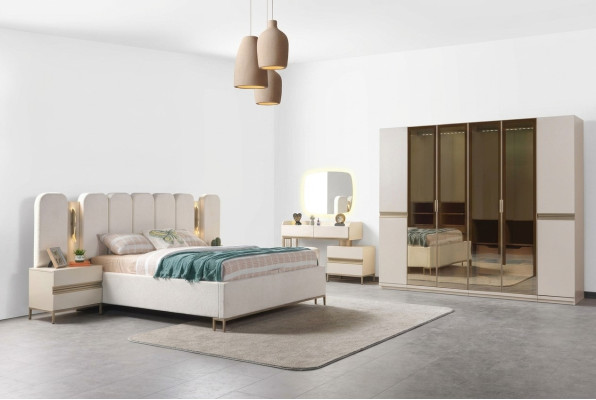 Ensemble de meubles de chambre à coucher Koko 6 pièces avec lit moderne, armoire et tables de nuit