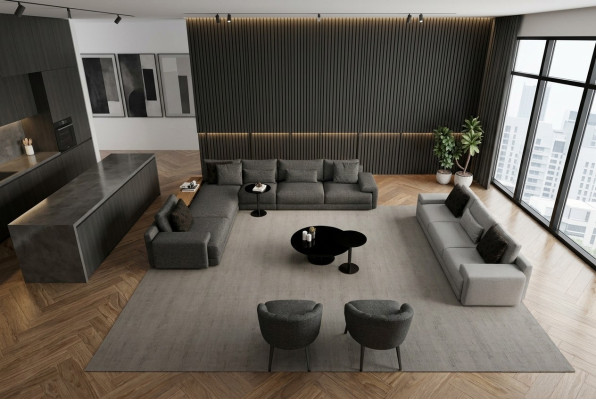 Canapé d'angle élégant avec deux fauteuils, alliant design et confort