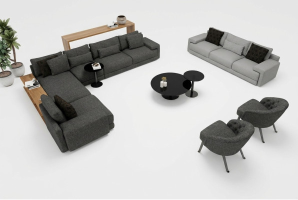 Canapé d'angle élégant avec deux fauteuils, alliant design et confort