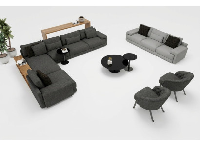 Canapé d'angle élégant avec deux fauteuils, alliant design et confort