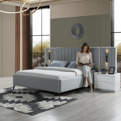 Ensemble de meubles de chambre à coucher avec lit et 2 tables de nuit modernes