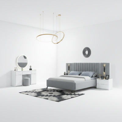 Ensemble de meubles de chambre à coucher élégant 5 pièces + 2 tables de chevet