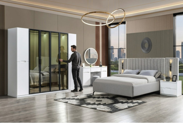 Ensemble de meubles de chambre à coucher 4 pièces lit armoire tables de chevet bois 6 pièces