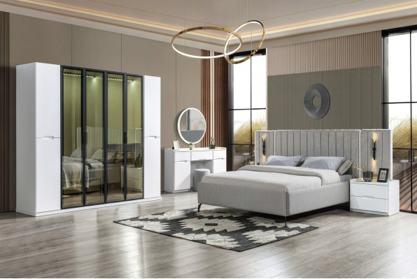 Ensemble de meubles de chambre à coucher 4 pièces lit armoire tables de chevet bois 6 pièces