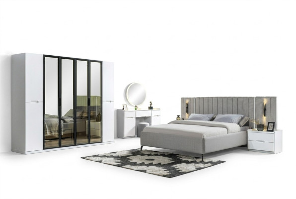 Ensemble de meubles de chambre à coucher 4 pièces lit armoire tables de chevet bois 6 pièces