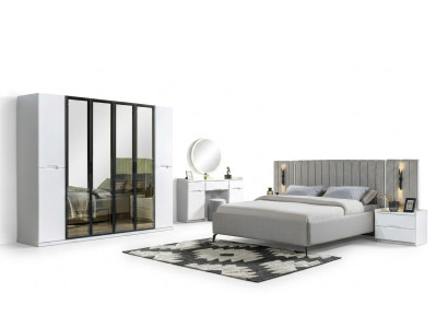 Ensemble de meubles de chambre à coucher 4 pièces lit armoire tables de chevet bois 6 pièces
