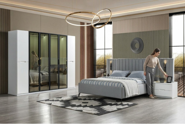 Ensemble de meubles de chambre à coucher 4 pièces lit armoire tables de nuit en bois