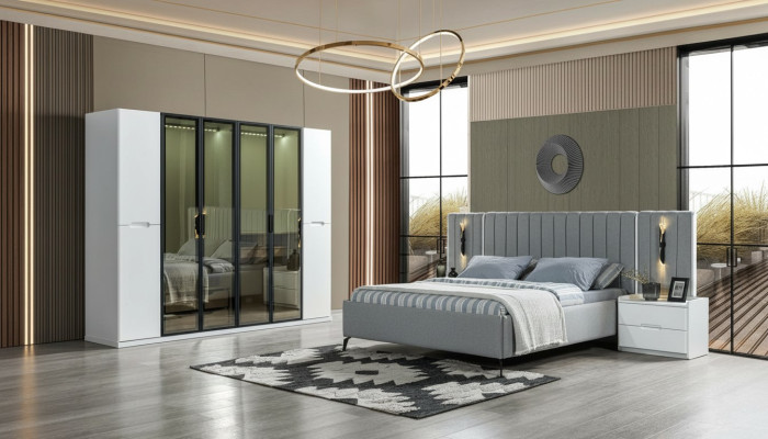 Ensemble de meubles de chambre à coucher 4 pièces lit armoire tables de nuit en bois