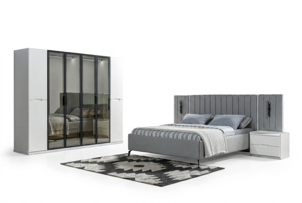 Ensemble de meubles de chambre à coucher 4 pièces lit armoire tables de nuit en bois