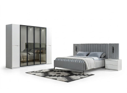 Ensemble de meubles de chambre à coucher 4 pièces lit armoire tables de nuit en bois