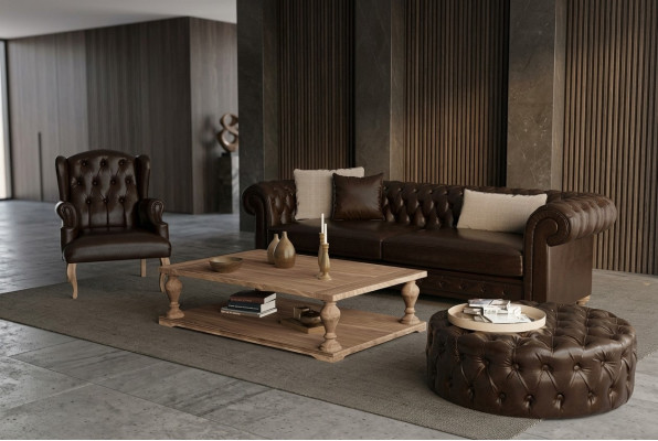 Canapé élégant, fauteuil et pouf. Un véritable confort